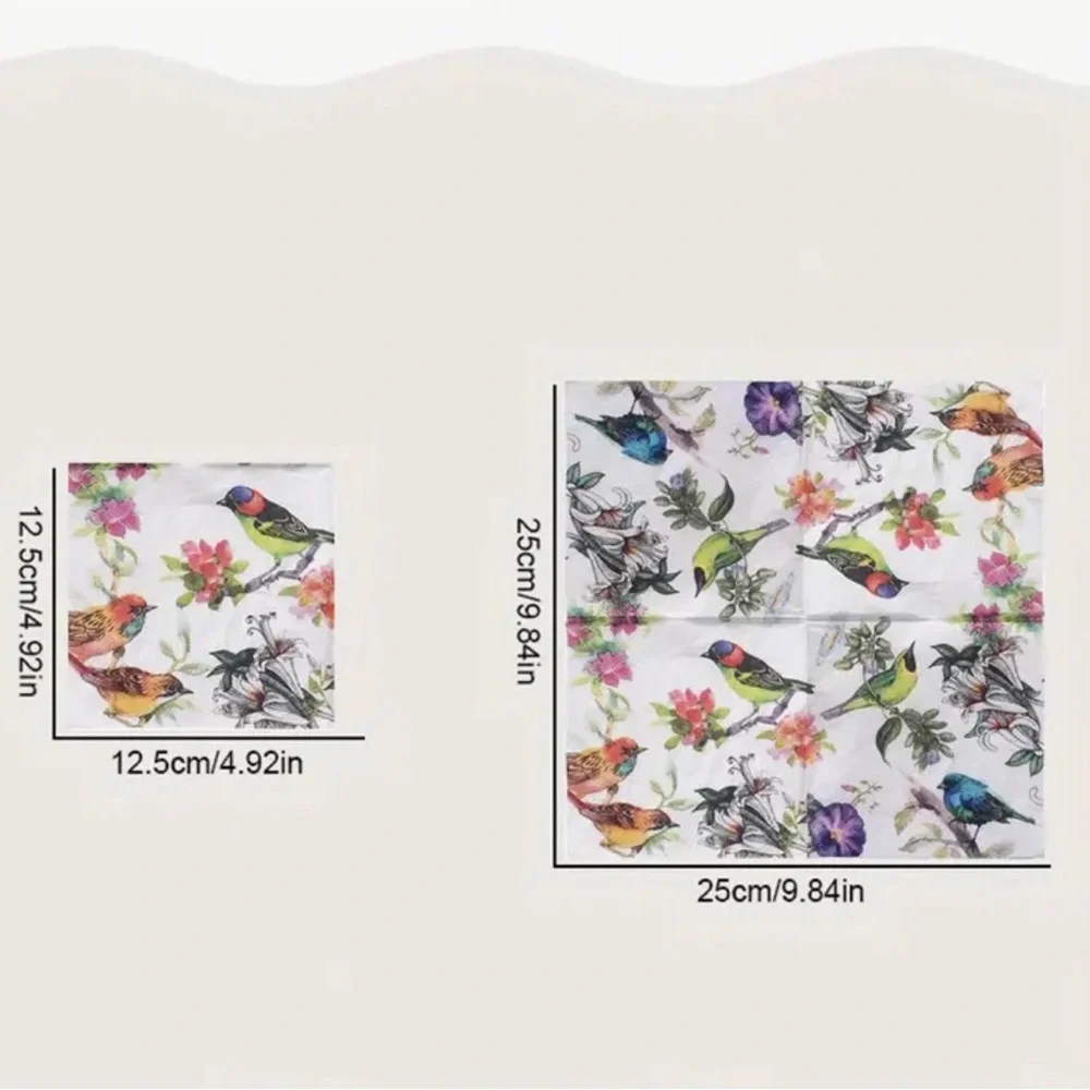 Set of Two (2) INDIVIDUAL Birds on Floral Branches Cocktail Size Napkins